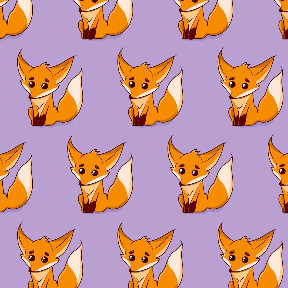 naadloos tekenfilm patroon met schattig rood vos Aan Purper achtergrond. vector patroon voor ieder gebruiken.