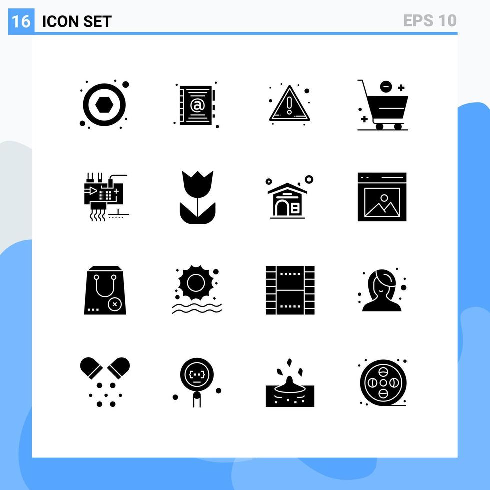 pak van 16 modern solide glyphs tekens en symbolen voor web afdrukken media zo net zo onderdelen elektronica waarschuwing aanpassen min bewerkbare vector ontwerp elementen