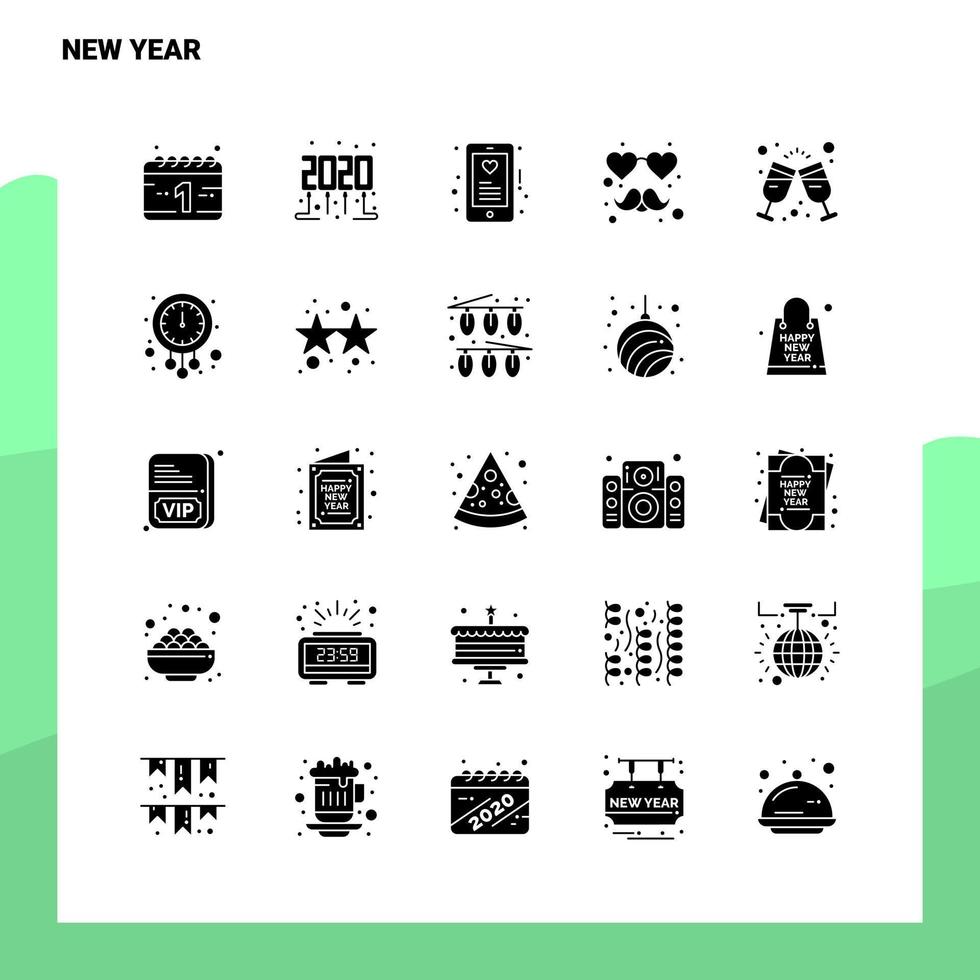 25 nieuw jaar icoon reeks solide glyph icoon vector illustratie sjabloon voor web en mobiel ideeën voor bedrijf bedrijf