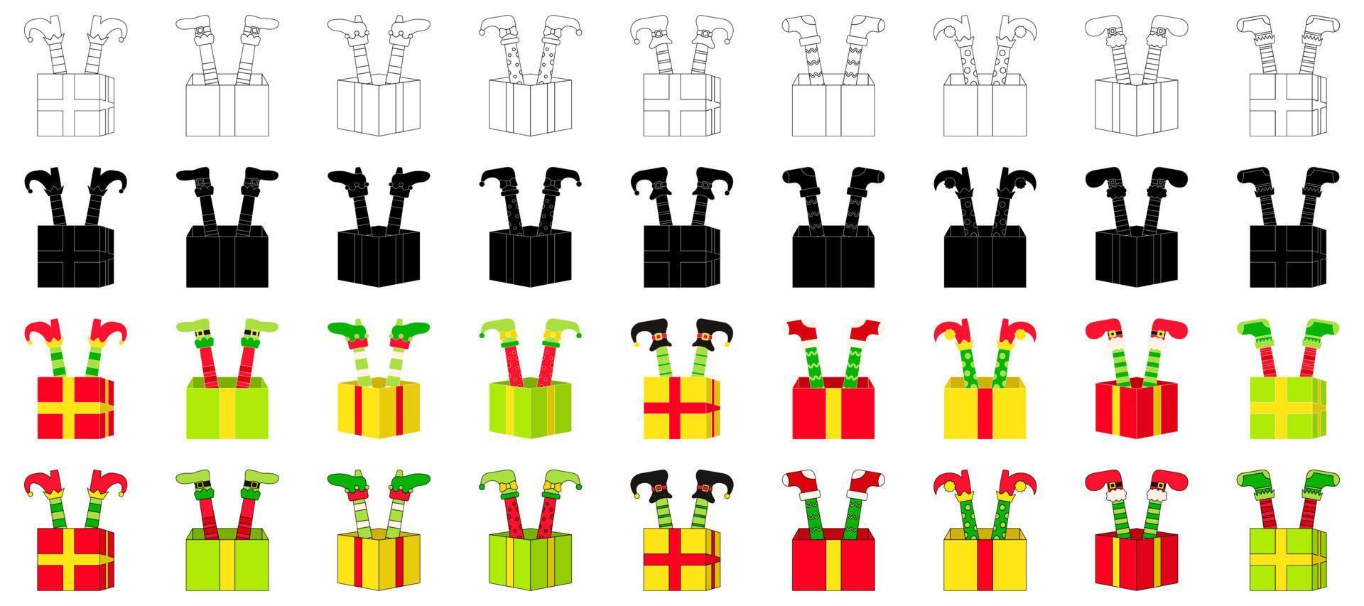 reeks van elf voeten met geschenk doos in vlak stijl geïsoleerd vector