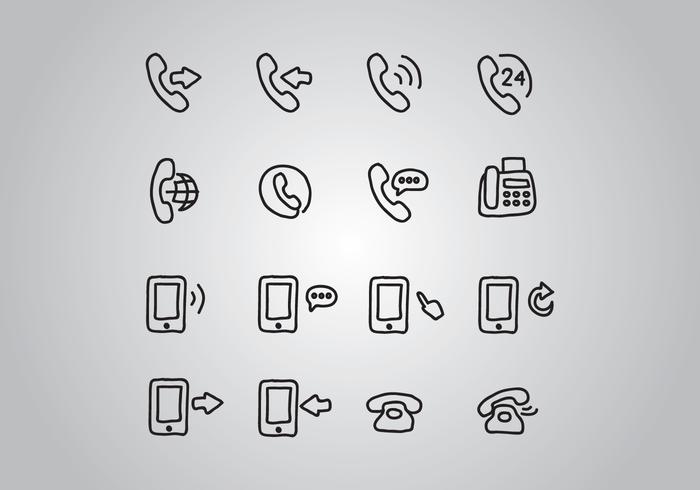 Set Van Doodled Telefoon Iconen vector