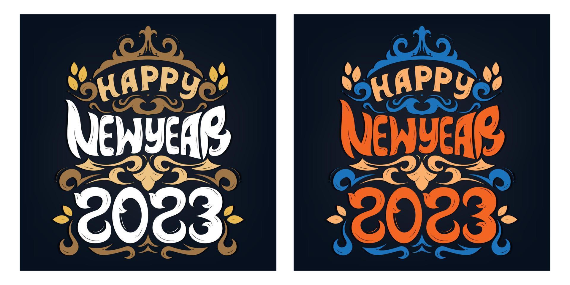 gelukkig nieuw jaar 2023 decoratief typografie en hand- belettering voor poster en t-shirt het drukken vector