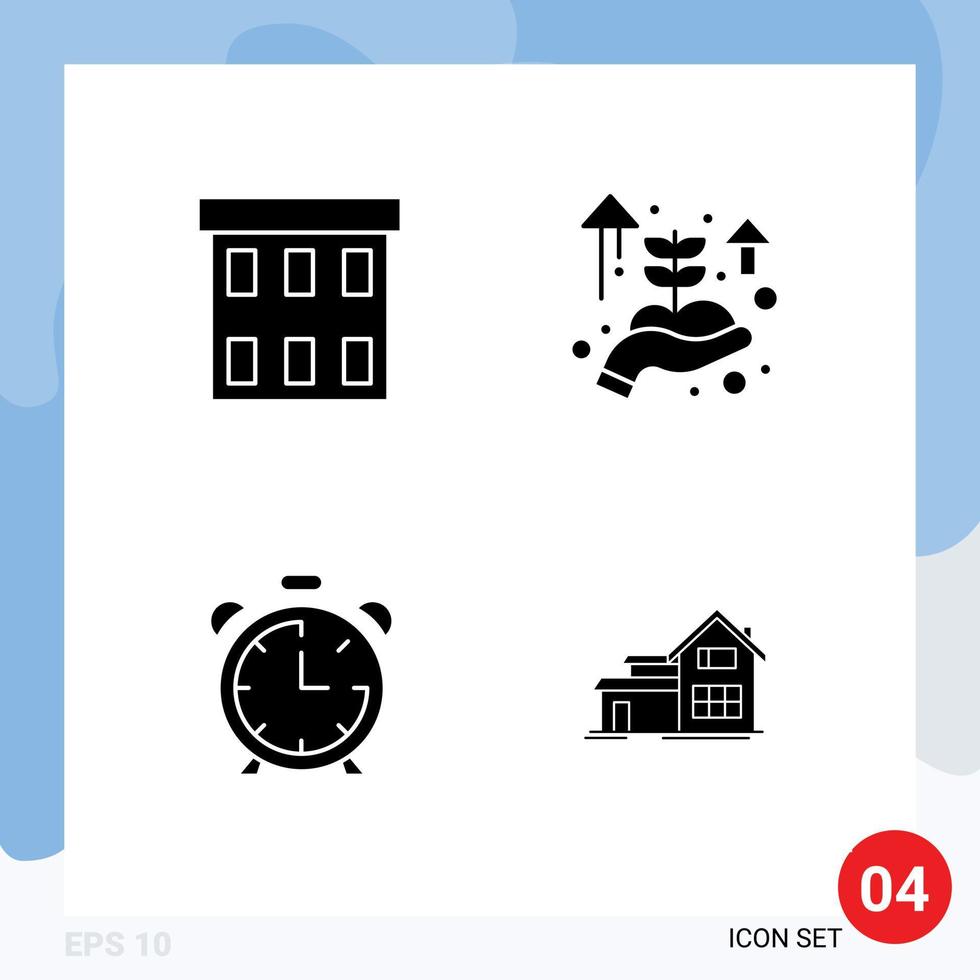 gebruiker koppel pak van 4 eenvoudig solide glyphs van gebouw klok corporatie groei timer bewerkbare vector ontwerp elementen