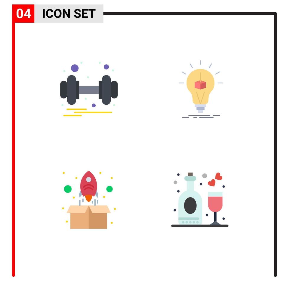 vlak icoon pak van 4 universeel symbolen van halter raket Gezondheid kubus omhoog bewerkbare vector ontwerp elementen