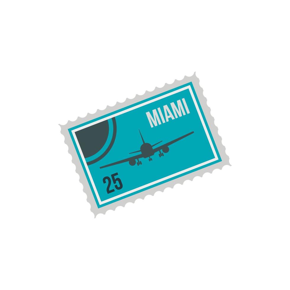 postzegel met vlak en tekst Miami binnen icoon vector