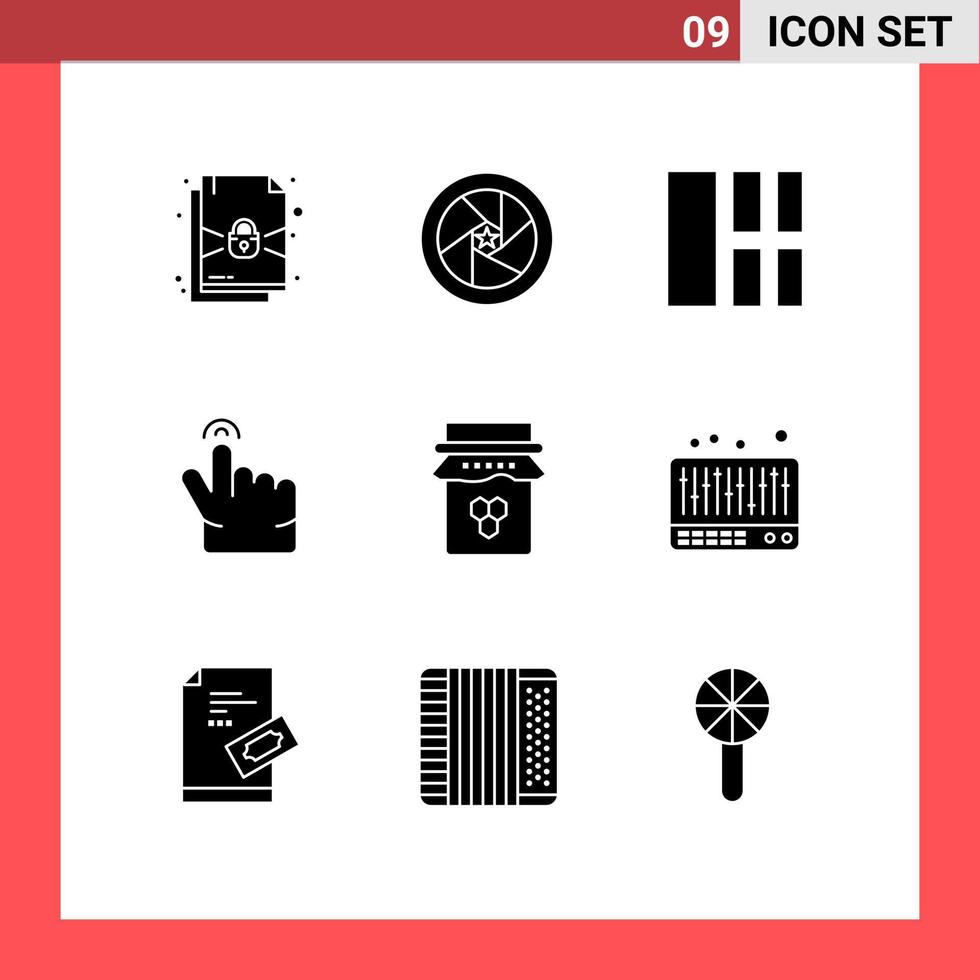 modern reeks van 9 solide glyphs pictogram van jam ontbijt collage tintje dubbele bewerkbare vector ontwerp elementen