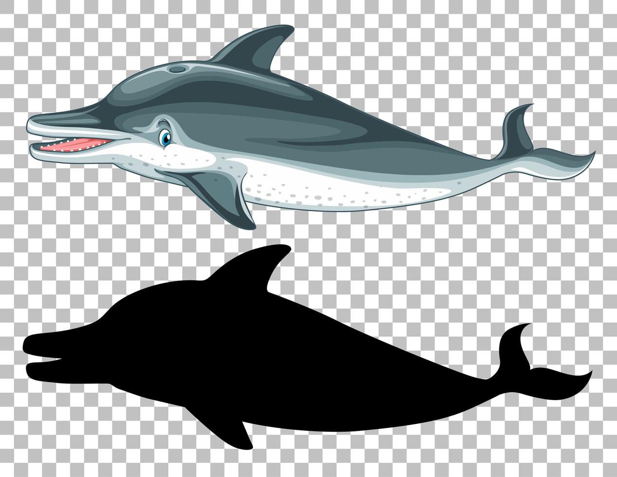 schattige walvis en zijn silhouet op transparante achtergrond vector