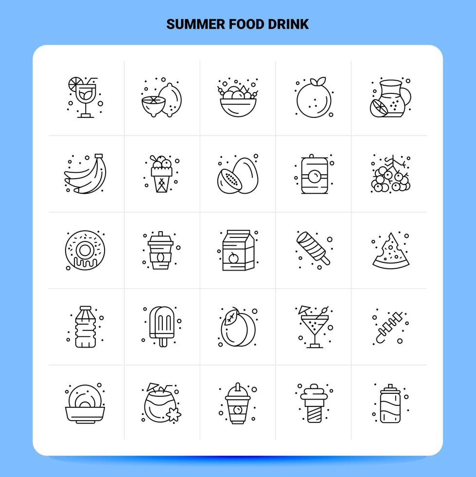 schets 25 zomer voedsel drinken icoon reeks vector lijn stijl ontwerp zwart pictogrammen reeks lineair pictogram pak web en mobiel bedrijf ideeën ontwerp vector illustratie