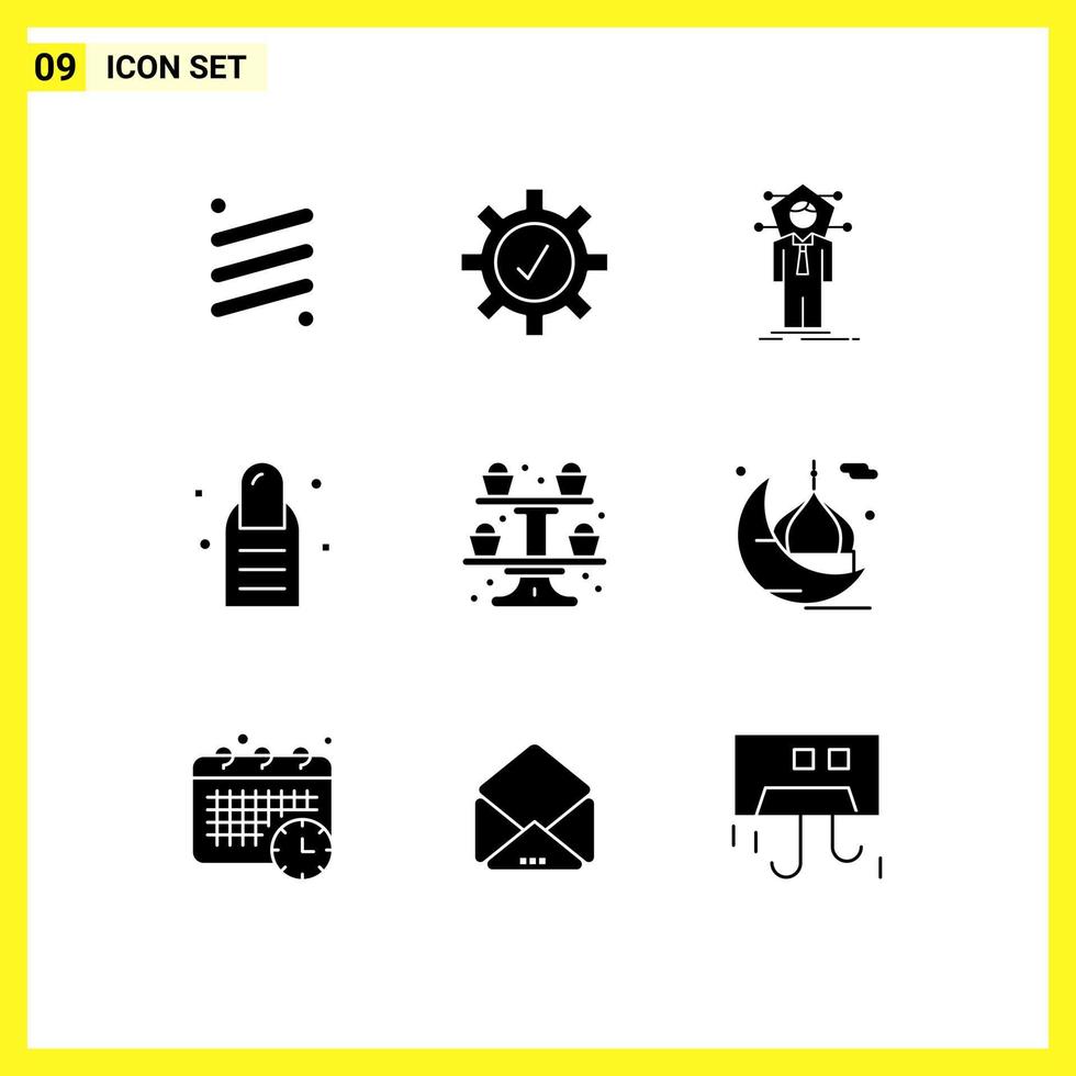 solide glyph pak van 9 universeel symbolen van Koken salon bedrijf pedicure oplossing bewerkbare vector ontwerp elementen