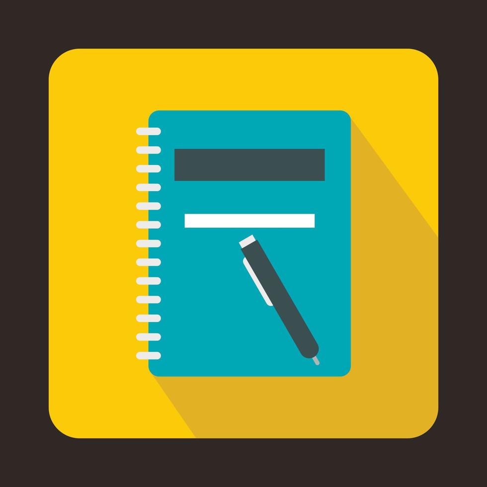 Gesloten spiraal notitieboekje en pen icoon, vlak stijl vector