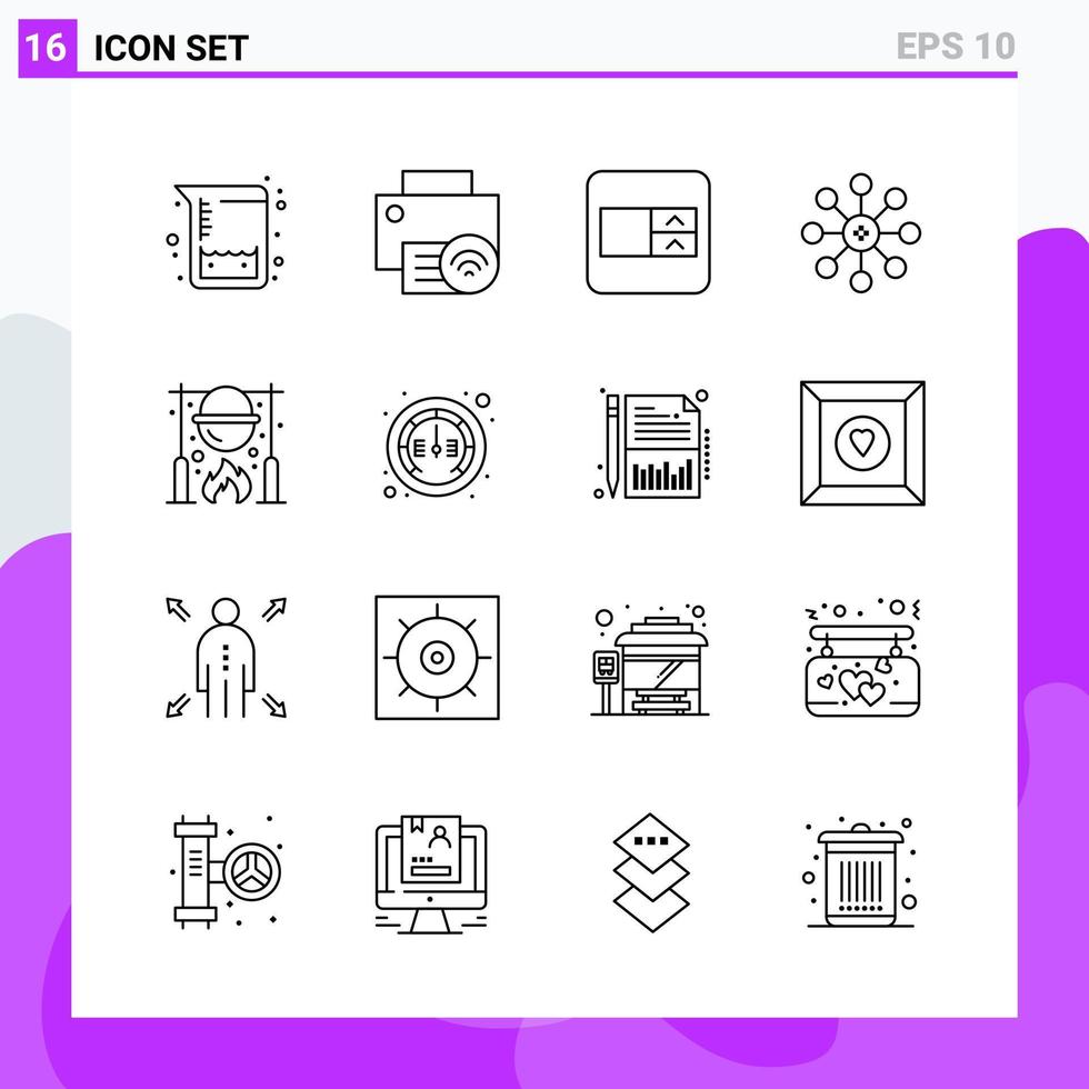 reeks van 16 pictogrammen in lijn stijl creatief schets symbolen voor website ontwerp en mobiel apps gemakkelijk lijn icoon teken geïsoleerd Aan wit achtergrond 16 pictogrammen creatief zwart icoon vector achtergrond