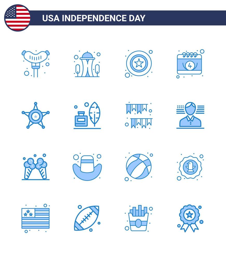 blauw pak van 16 Verenigde Staten van Amerika onafhankelijkheid dag symbolen van ster mannen Politie dag kalender bewerkbare Verenigde Staten van Amerika dag vector ontwerp elementen