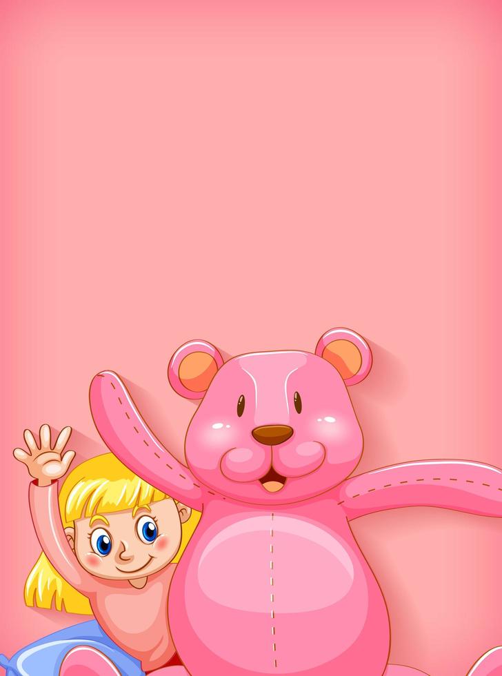 effen achtergrond met meisje en roze teddybeer vector