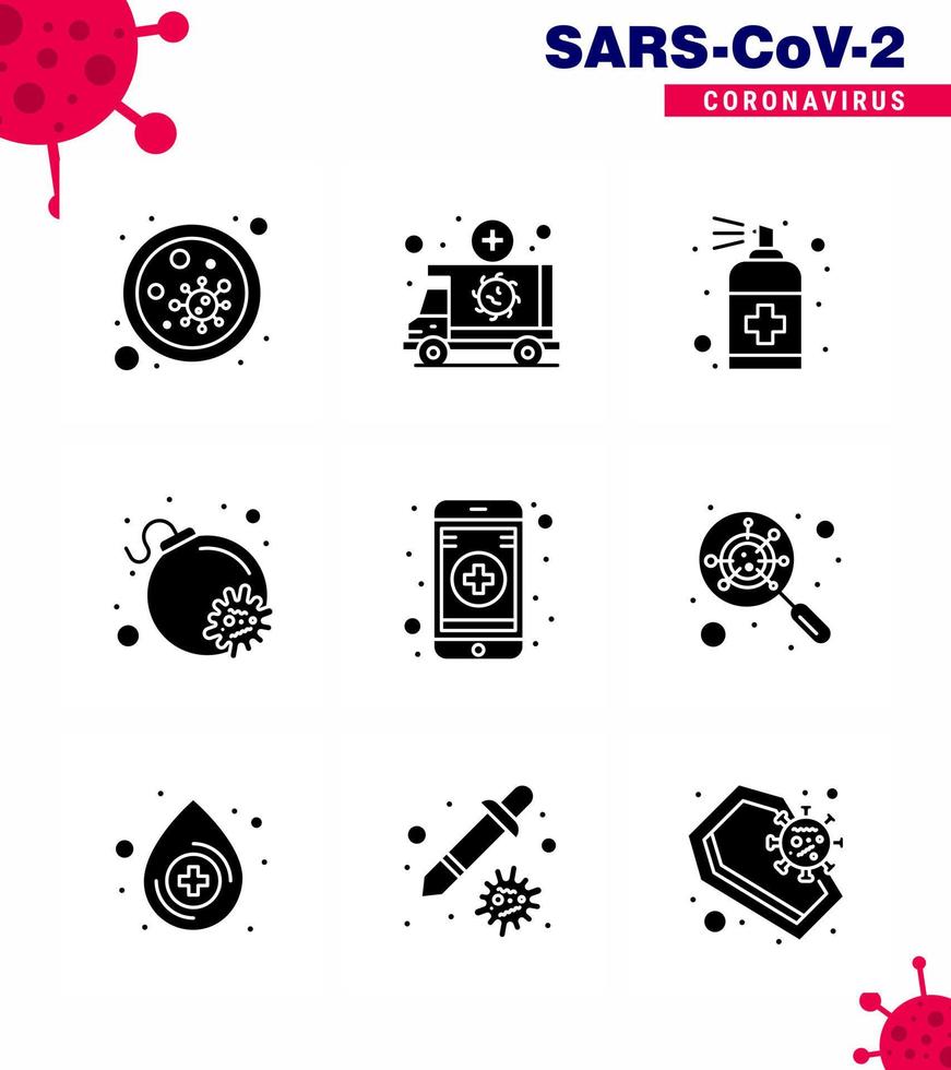 covid19 bescherming coronavirus pendamisch 9 solide glyph zwart icoon reeks zo net zo virus aanval vervoer zeep hand- virale coronavirus 2019november ziekte vector ontwerp elementen