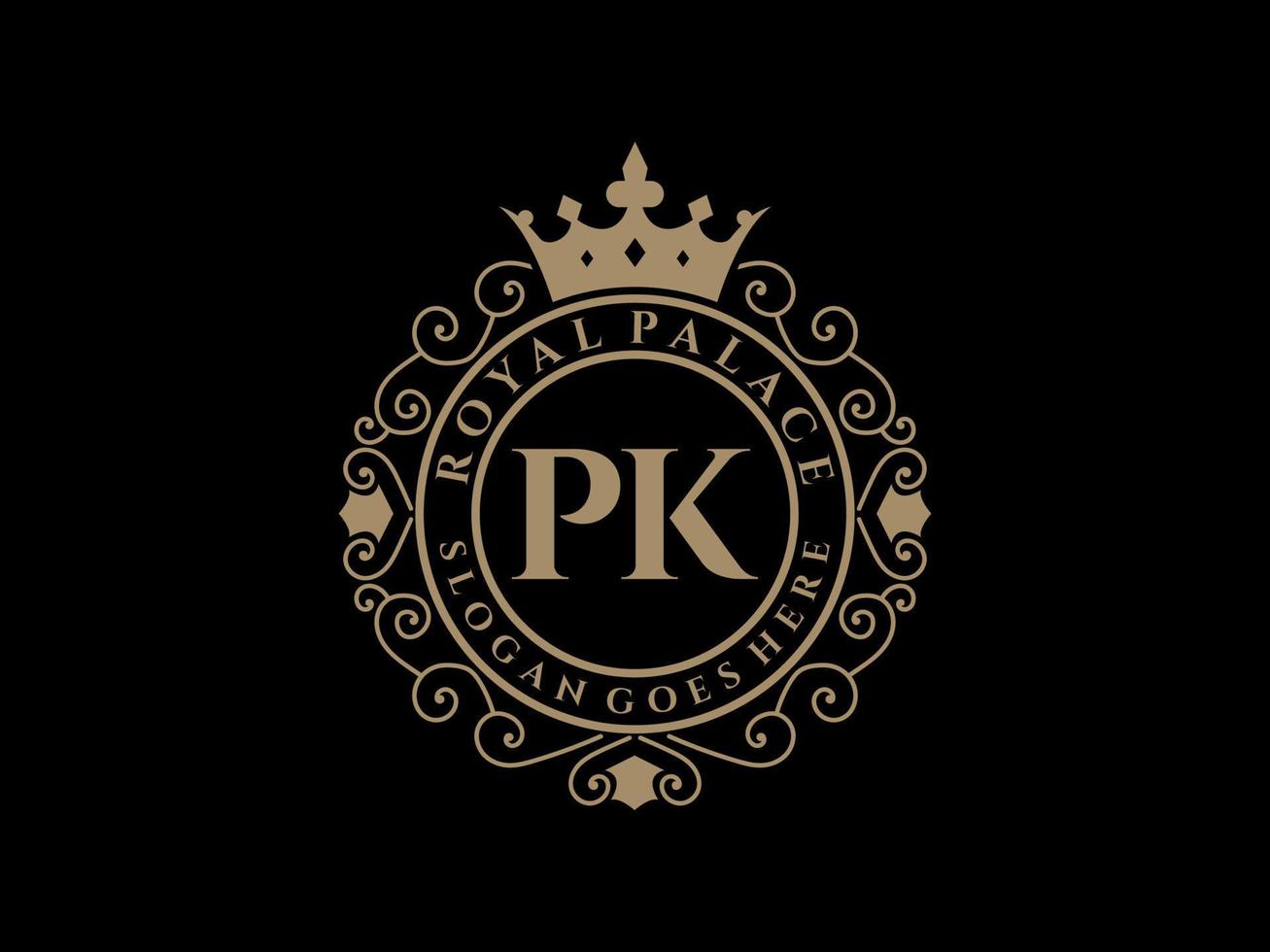 brief pk antiek Koninklijk luxe Victoriaans logo met sier- kader. vector