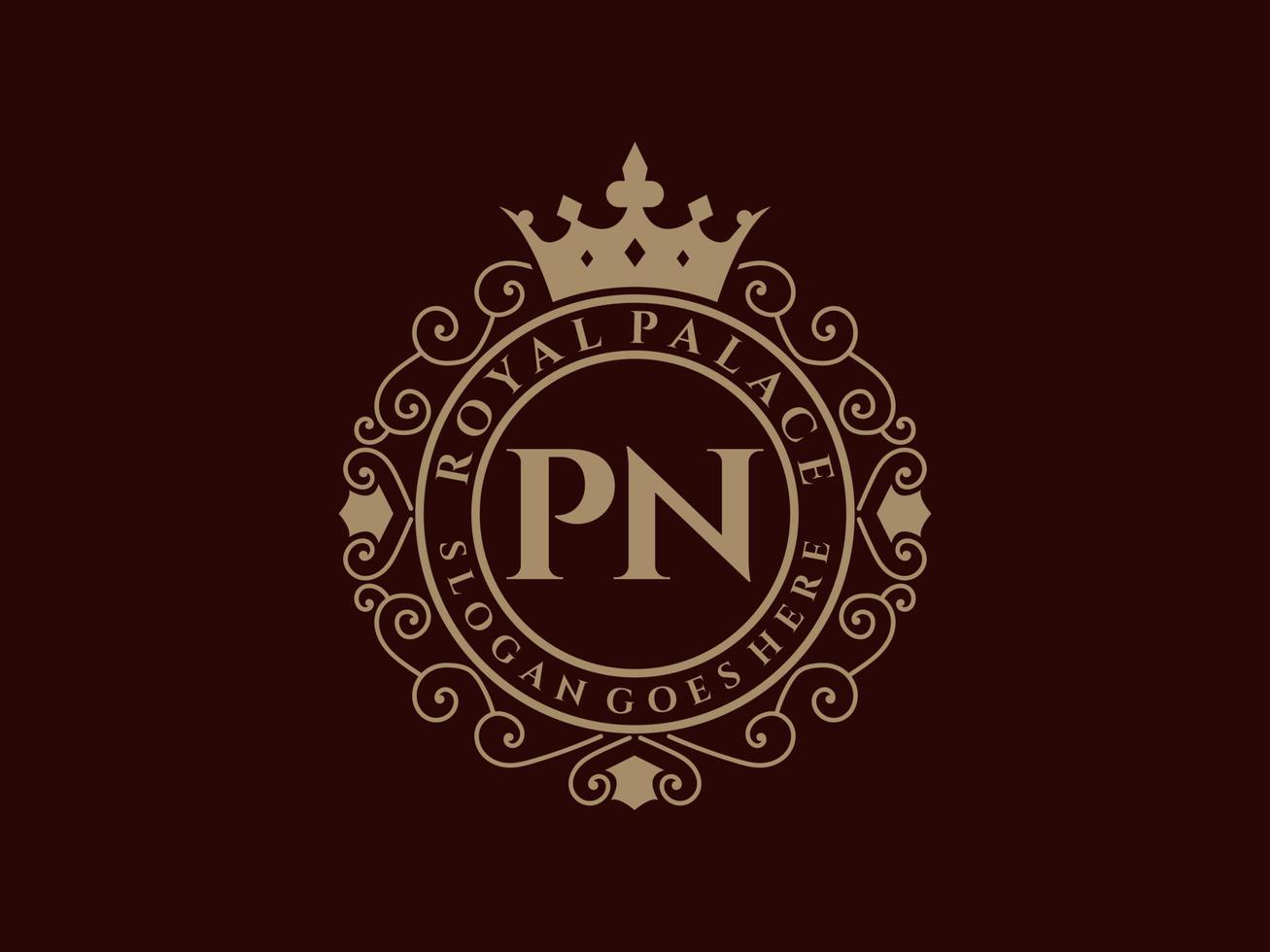 brief pn antiek Koninklijk luxe Victoriaans logo met sier- kader. vector