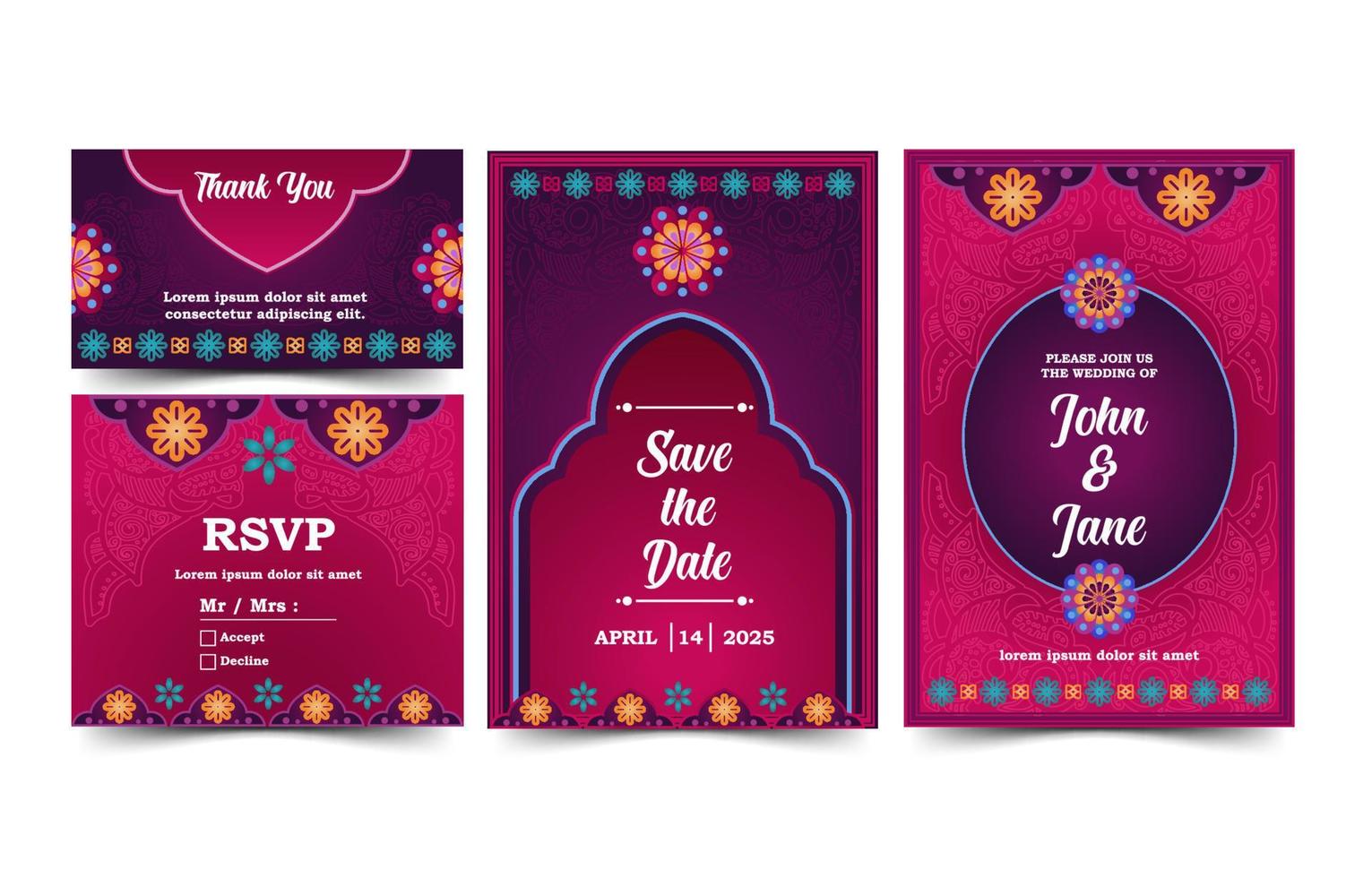 Indiase bruiloft uitnodigingsset vector