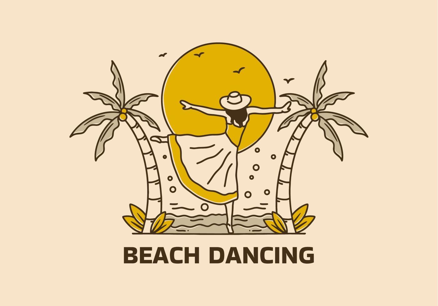 wijnoogst kunst illustratie van een vrouw dansen Aan de strand vector