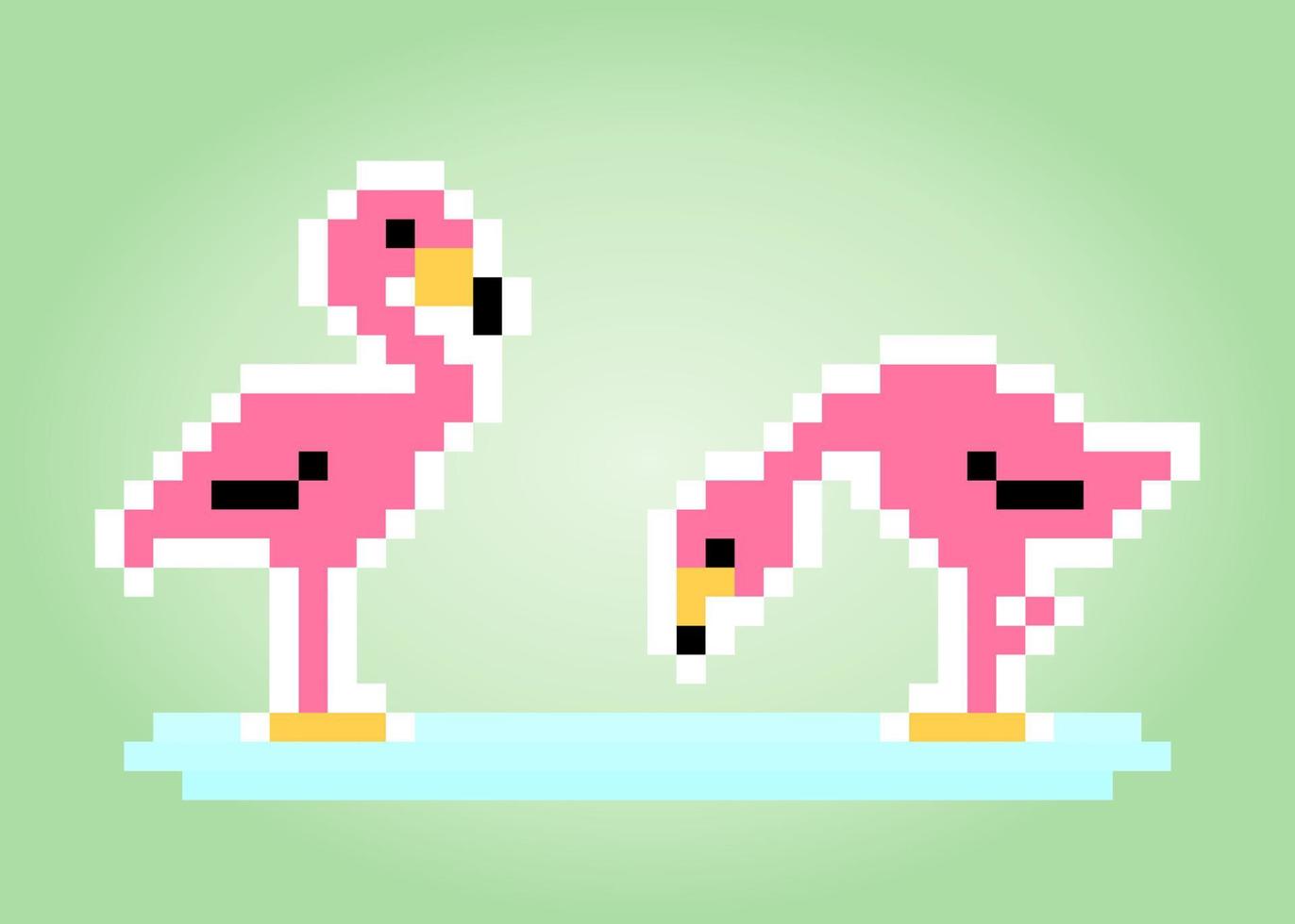 8-bit pixel flamingo. vogels op vectorillustraties. vector