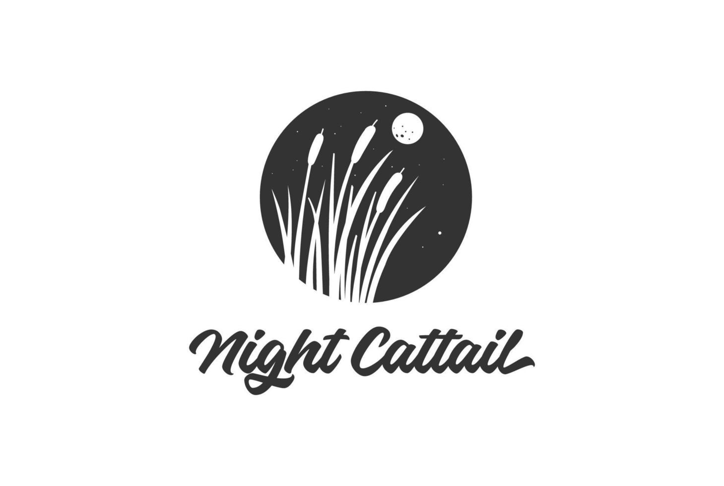 wijnoogst cirkel nacht lucht cattail riet gras meer rivier- kreek moeras logo ontwerp vector