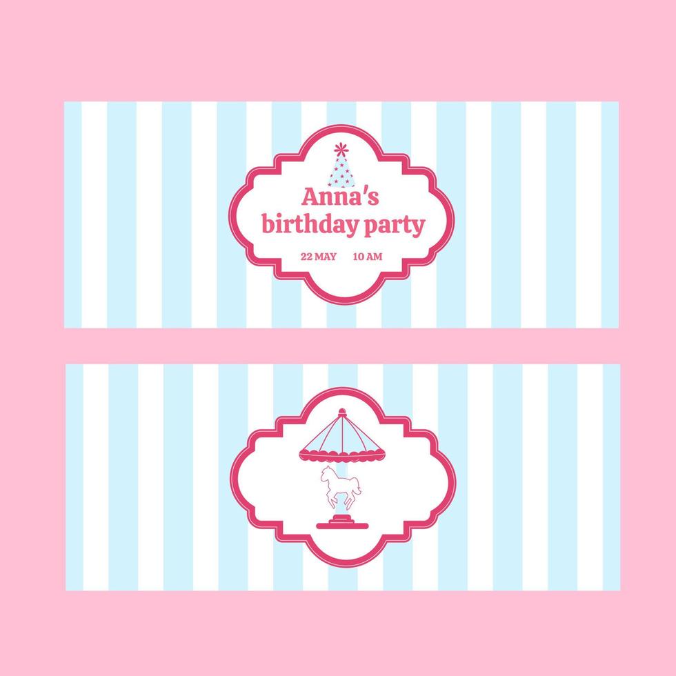 een uitnodiging naar een verjaardag partij in de stijl van een roze circus. ticket. vector