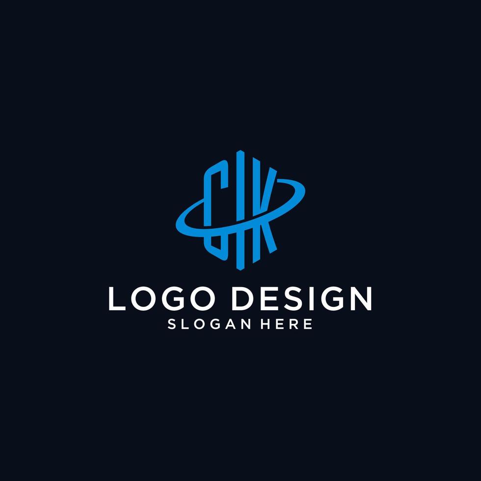 ck eerste monogram logo met zeshoekig vorm en swoosh ontwerp vector
