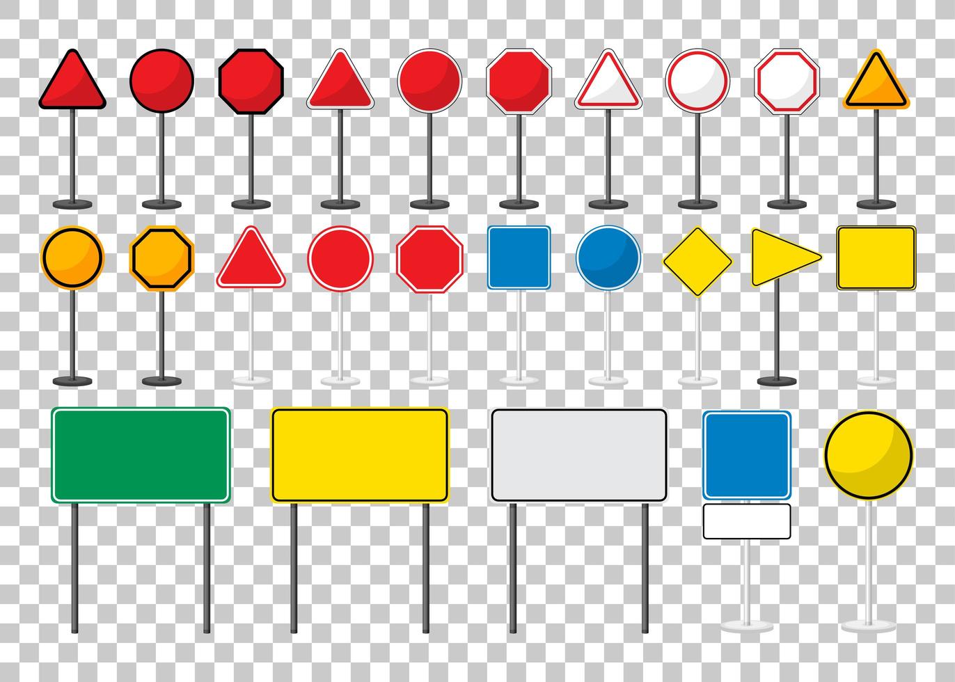 aantal lege verkeersborden met standaard geïsoleerd op een witte achtergrond vector