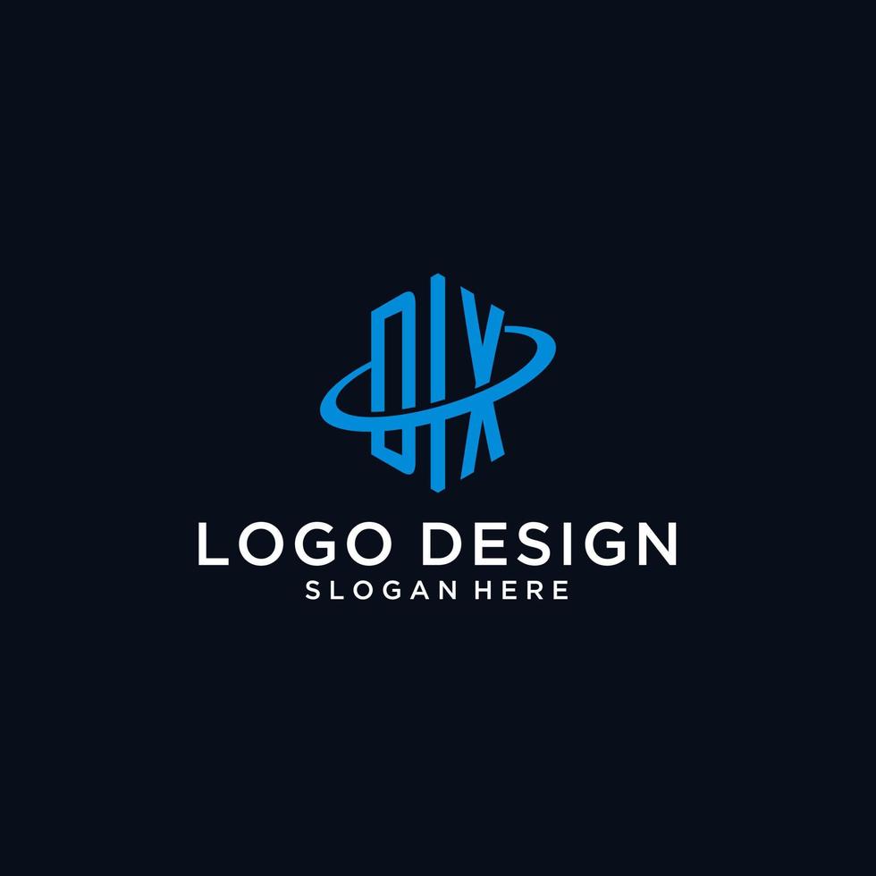 dx eerste monogram logo met zeshoekig vorm en swoosh ontwerp vector