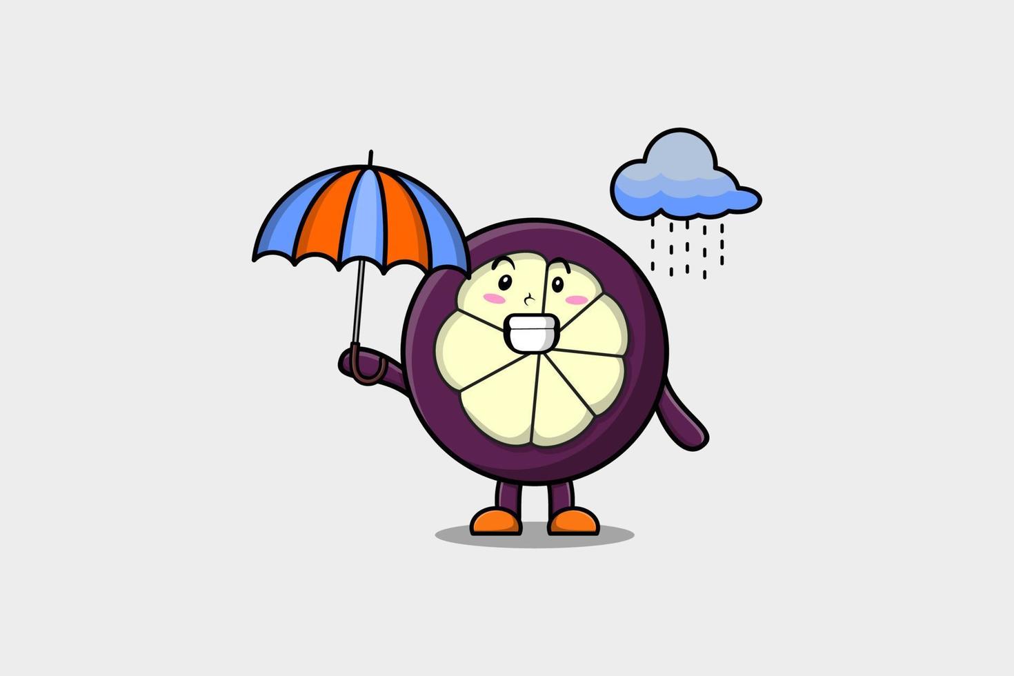 schattig tekenfilm mangisboom in de regen gebruik makend van paraplu vector