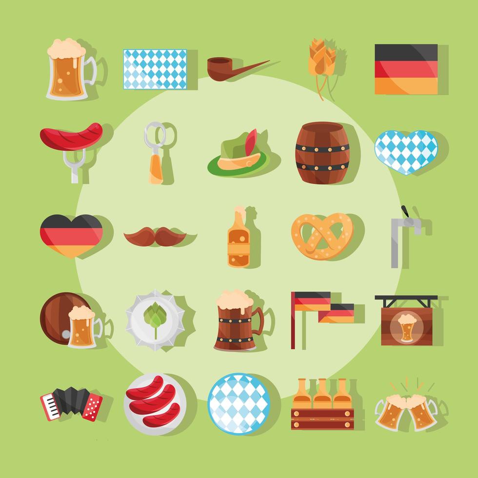 Oktoberfest bierfestival en Duitse viering icon set vector