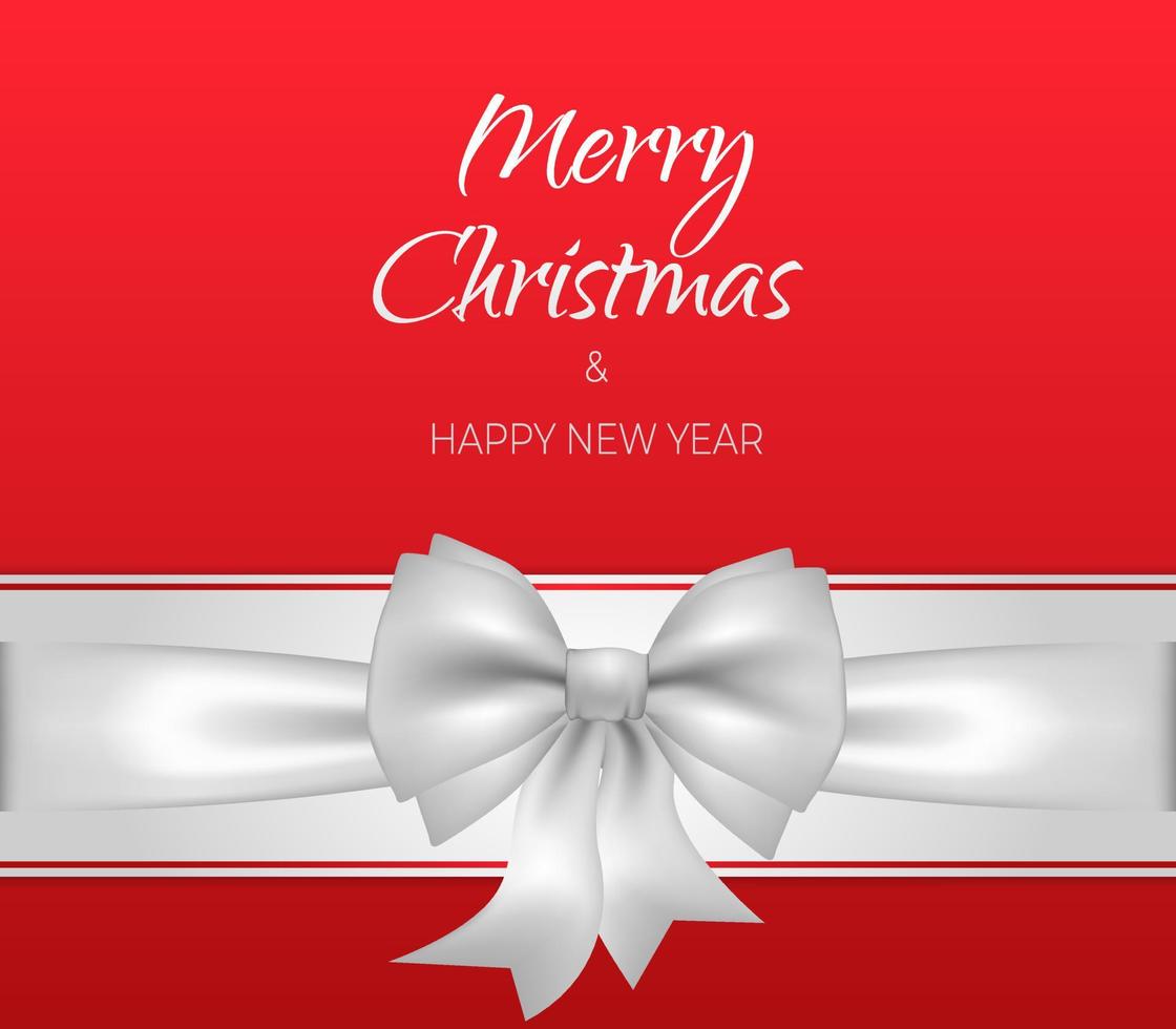 vrolijk Kerstmis en gelukkig nieuw jaar achtergrond spandoek. vector illustratie rood backdrop bon. feestelijk boog met lint, uitverkoop korting spandoek. uitnodiging folder voor feest.