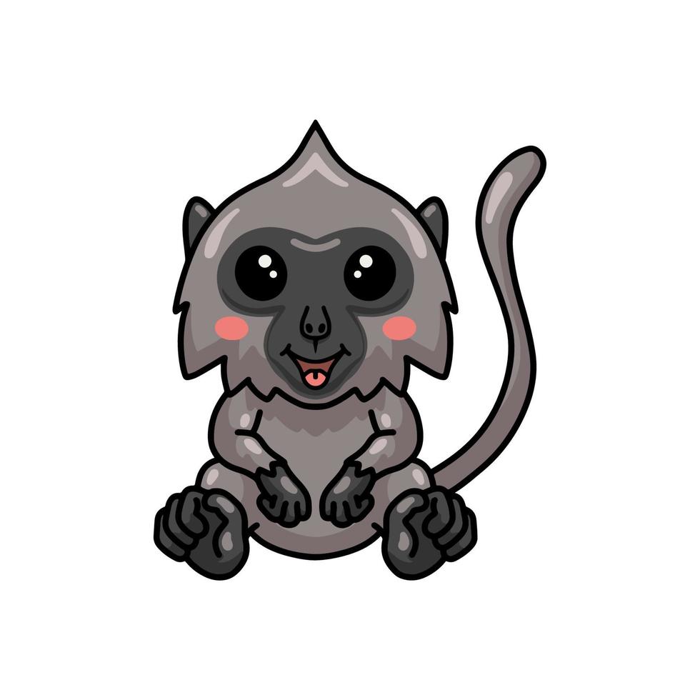 schattig weinig grijs langur aap tekenfilm zittend vector