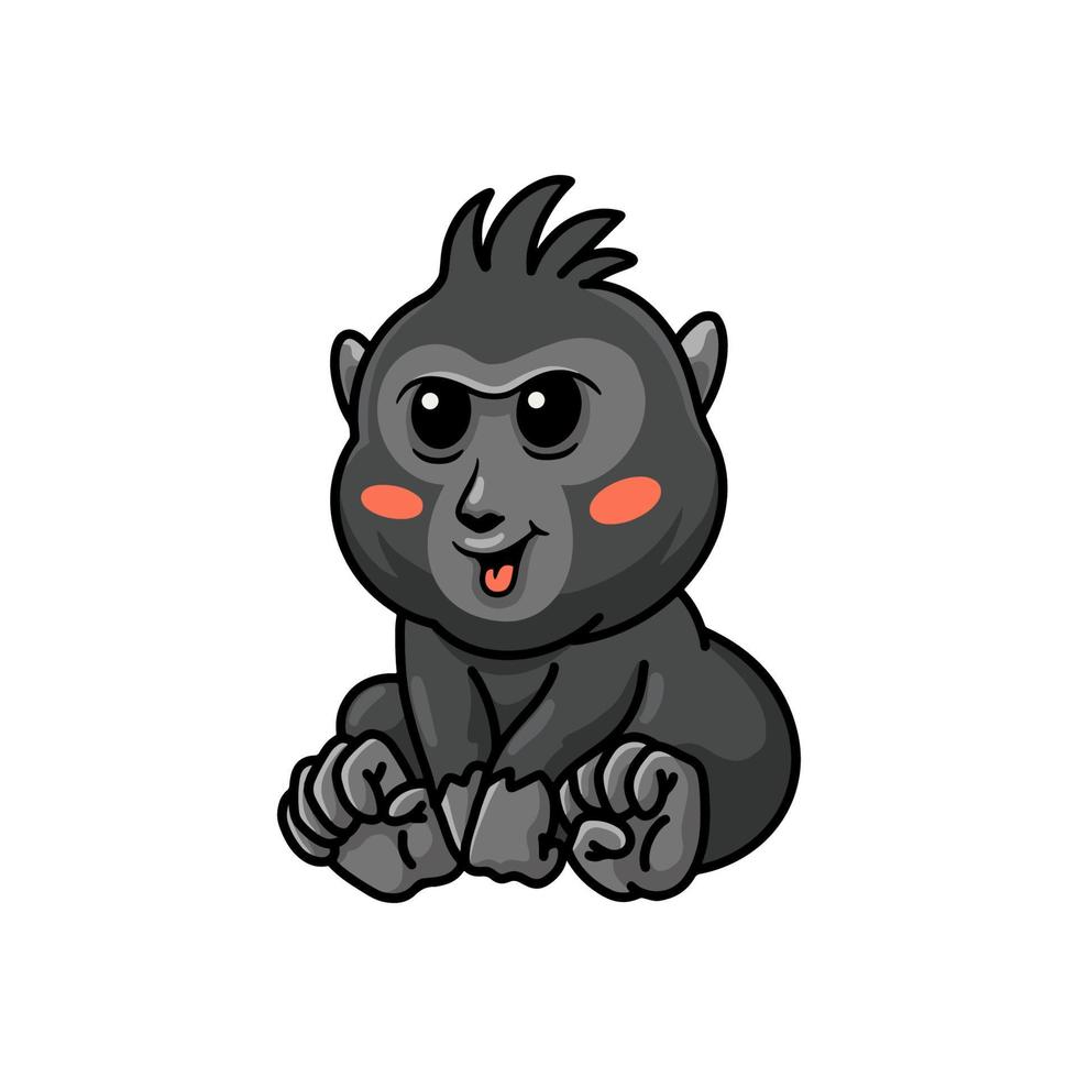 schattig weinig kuif- zwart makaak tekenfilm zittend vector