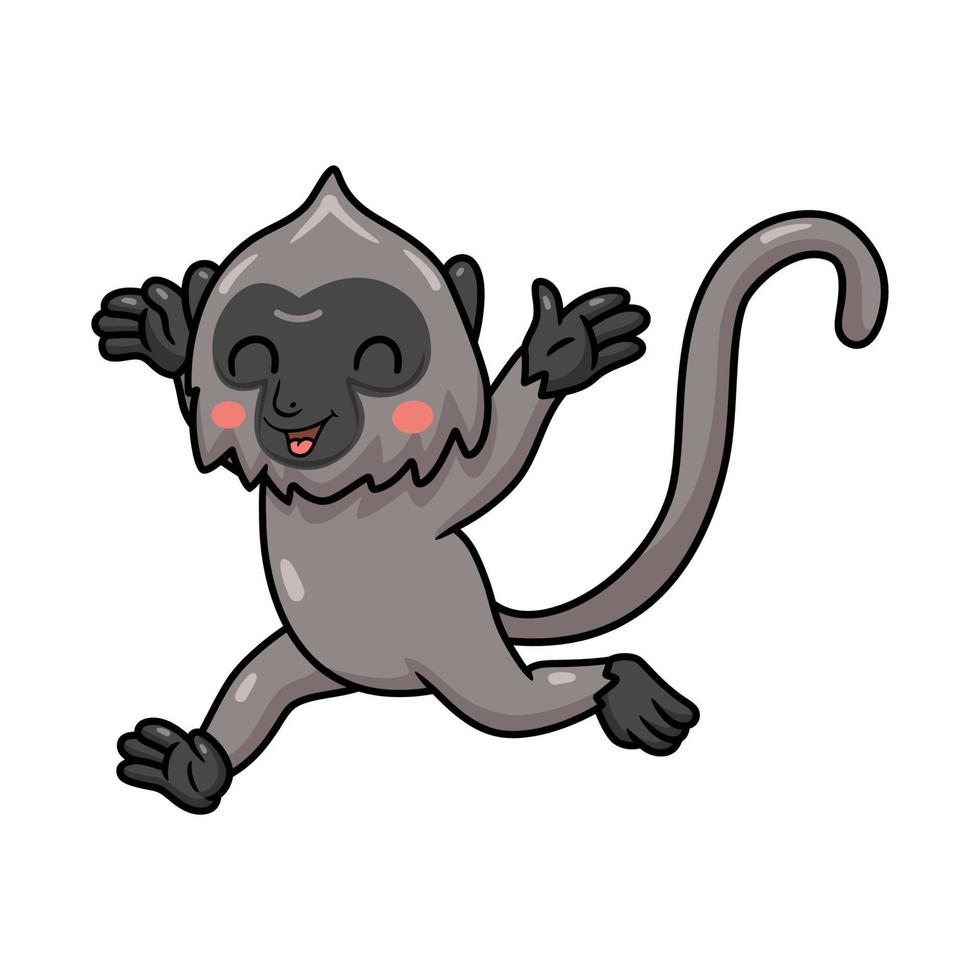 schattig weinig grijs langur aap tekenfilm rennen vector