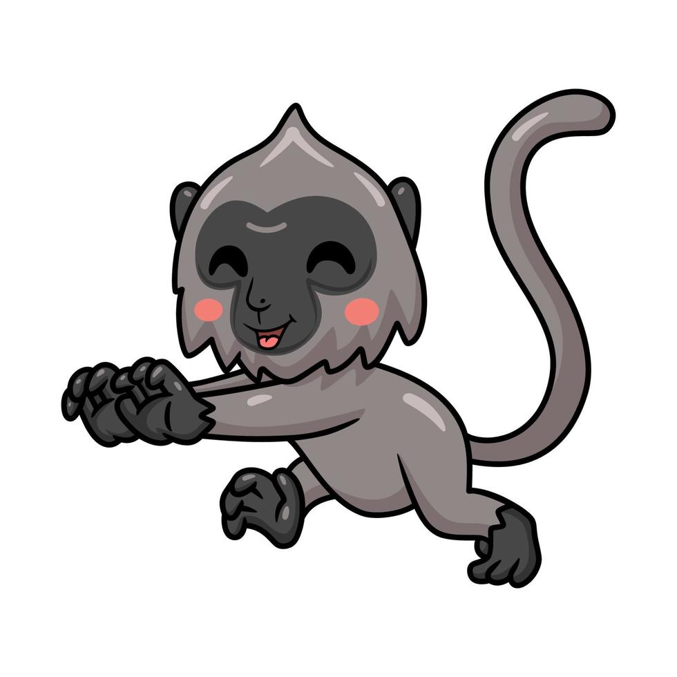 schattig weinig grijs langur aap tekenfilm rennen vector