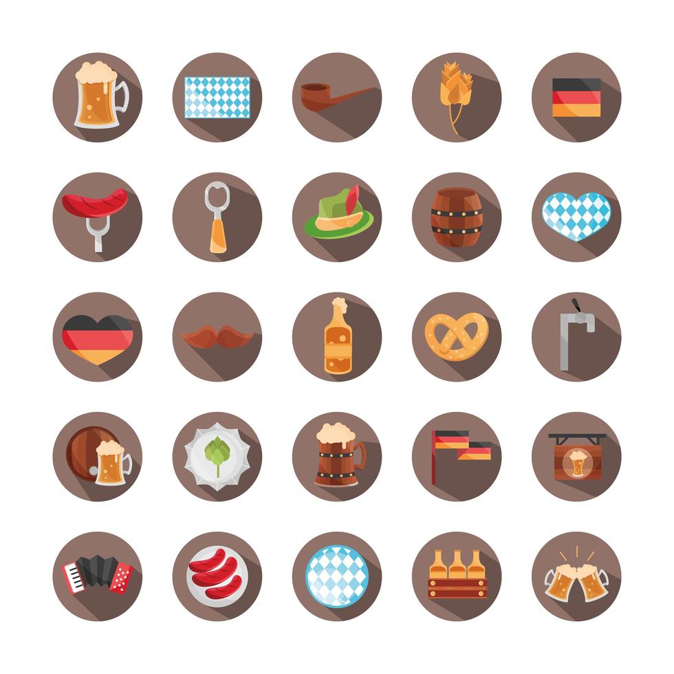 Oktoberfest bierfestival en Duitse viering icon set vector