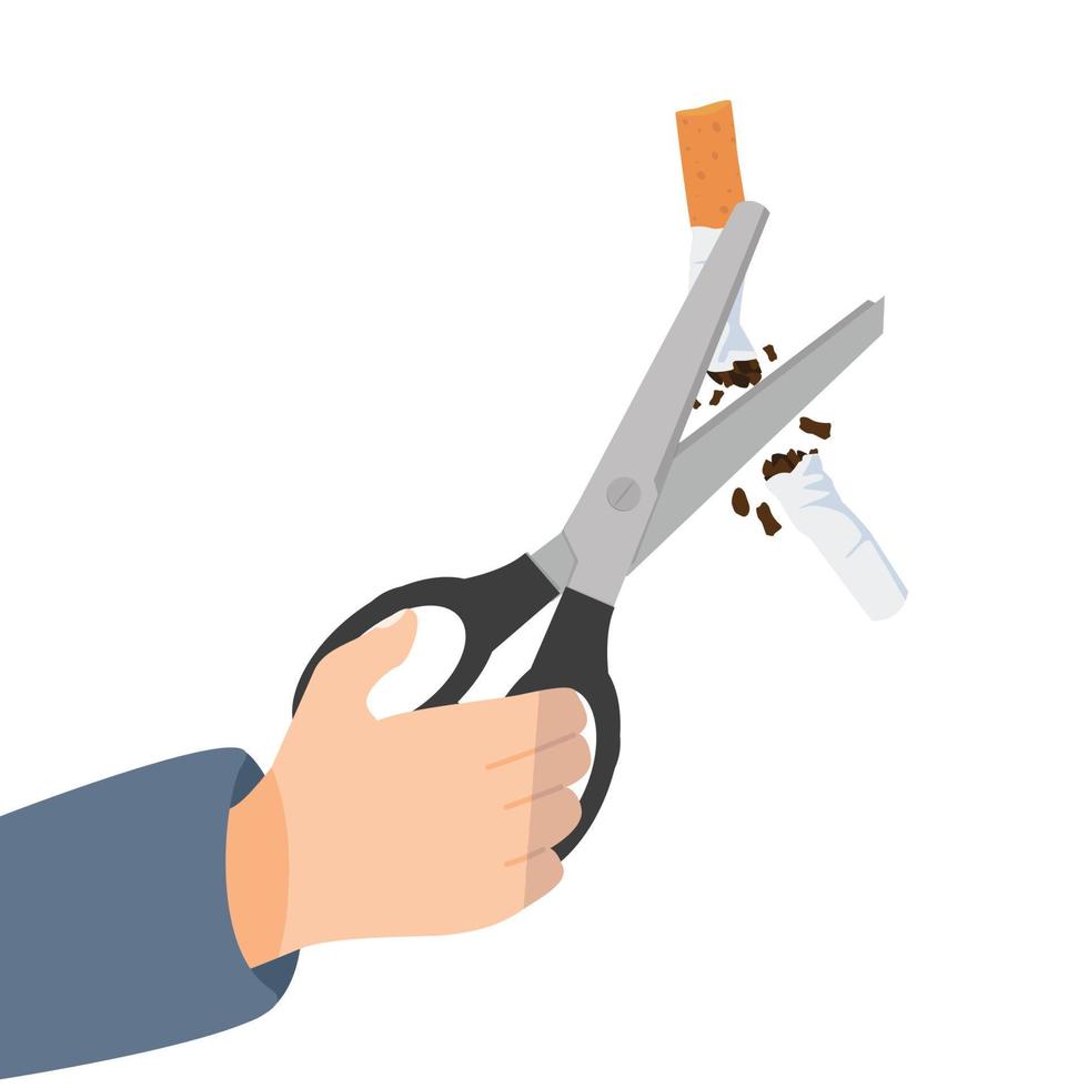 hand- mensen schaar snijdend een cigarrette vector