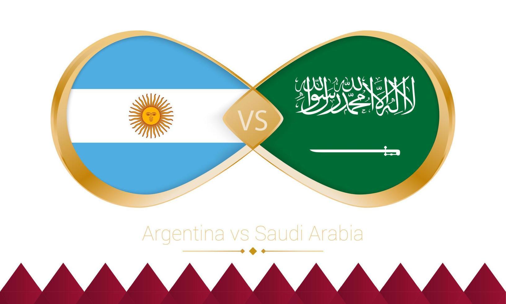 Argentinië versus saudi Arabië gouden icoon voor Amerikaans voetbal 2022 wedstrijd. vector