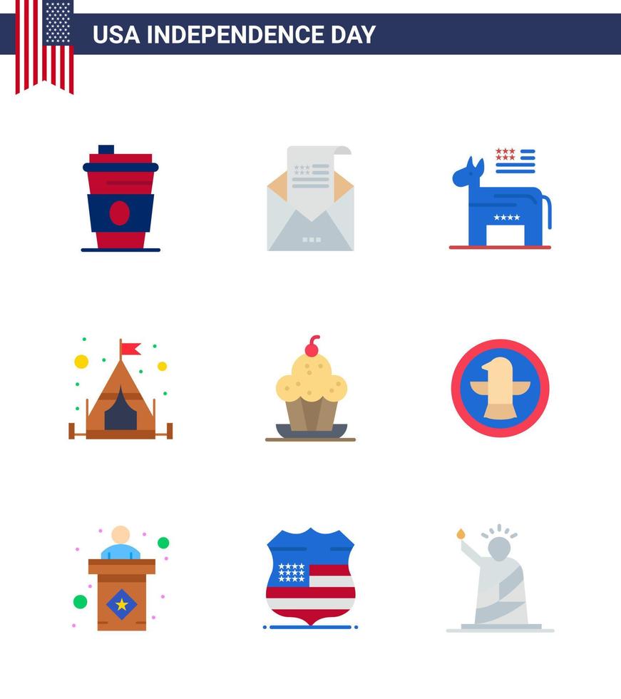 9 Verenigde Staten van Amerika vlak tekens onafhankelijkheid dag viering symbolen van toetje tent mail camping symbool bewerkbare Verenigde Staten van Amerika dag vector ontwerp elementen