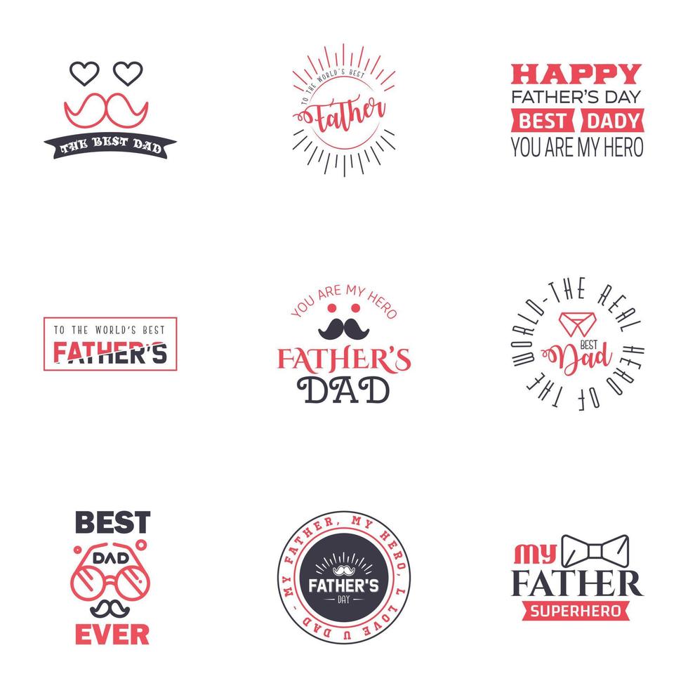 gelukkig vaders dag 9 zwart en roze typografie reeks vector emblemen belettering voor groet kaarten banners t-shirt ontwerp u zijn de het beste vader bewerkbare vector ontwerp elementen