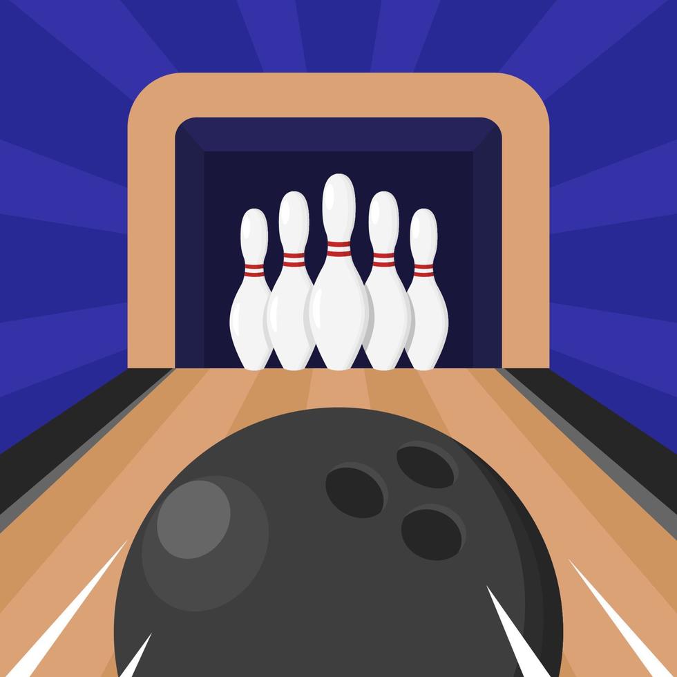 vector bowling pinnen en rennen bal Aan rijbaan. bowling toernooi illustratie