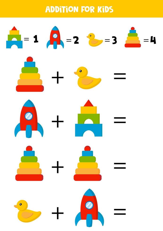 toevoeging voor kinderen met schattig kleurrijk speelgoed. vector