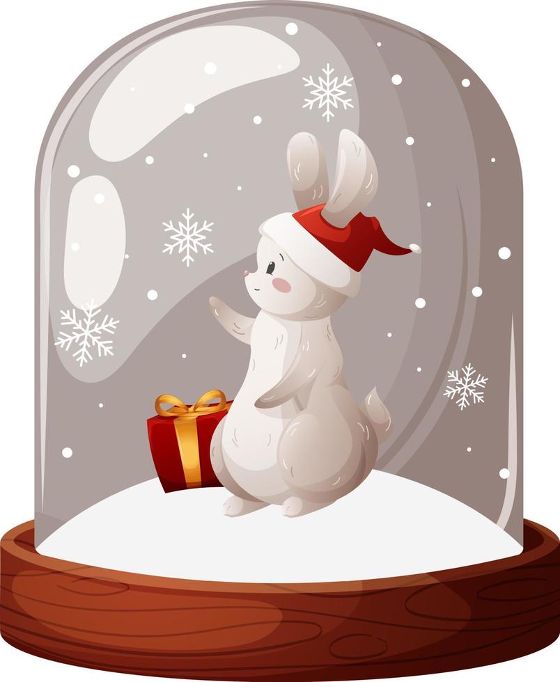 sneeuw wereldbol, glas fles met tekenfilm konijn 2023 Aan transparant achtergrond vector