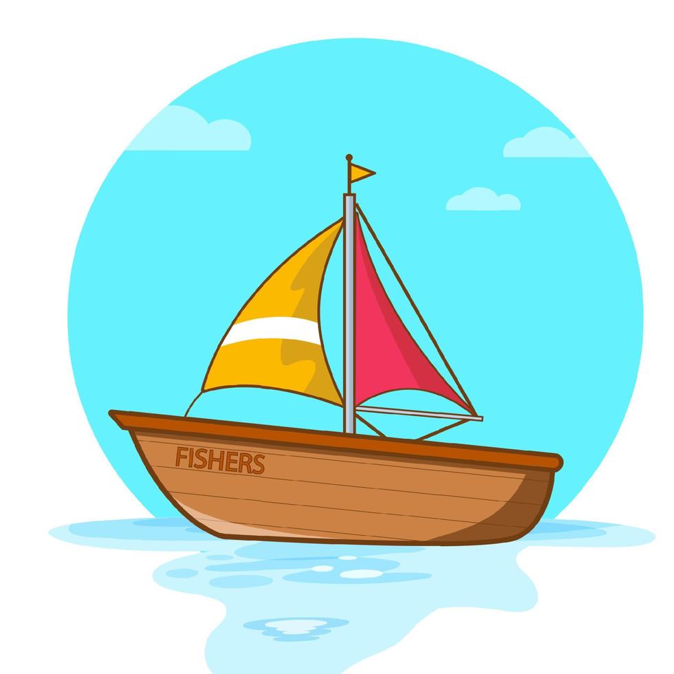 tekenfilm vector icoon van visser houten boot