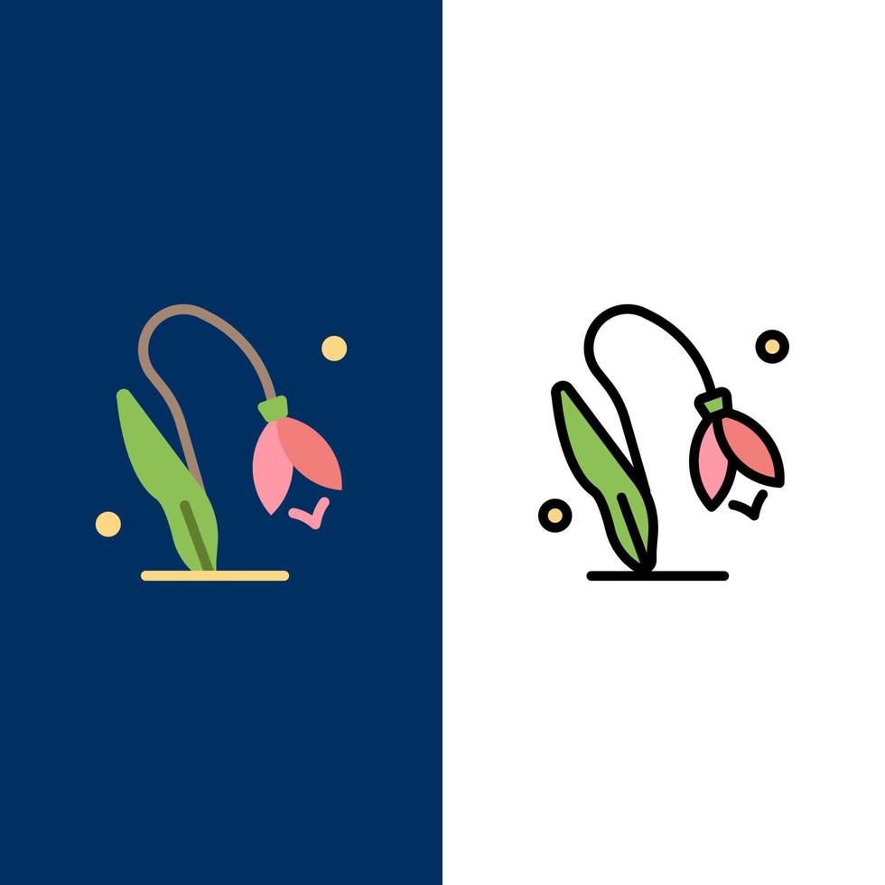 bloem bloemen natuur voorjaar pictogrammen vlak en lijn gevulde icoon reeks vector blauw achtergrond