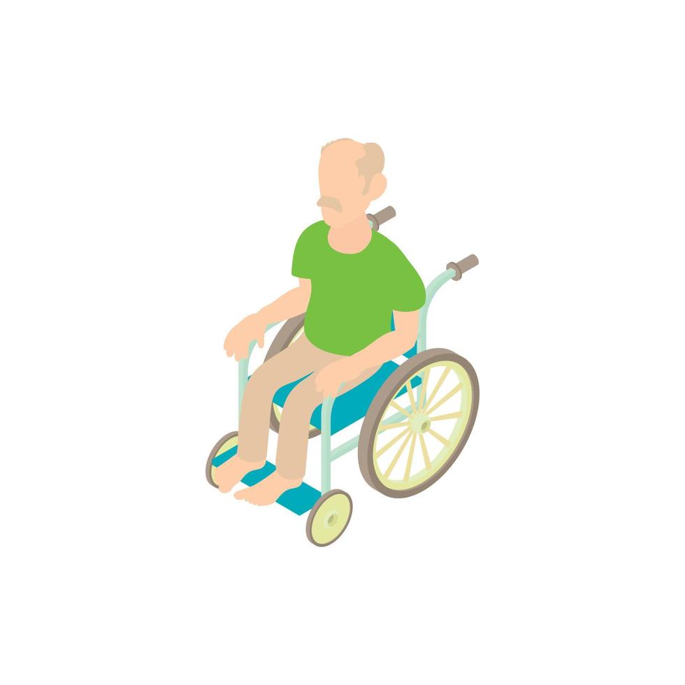 Mens zittend Aan rolstoel icoon, tekenfilm stijl vector