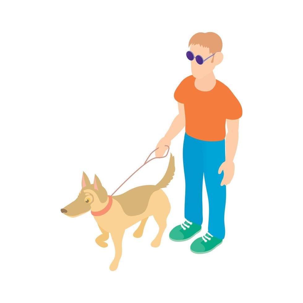 Blind Mens met gids hond icoon, tekenfilm stijl vector