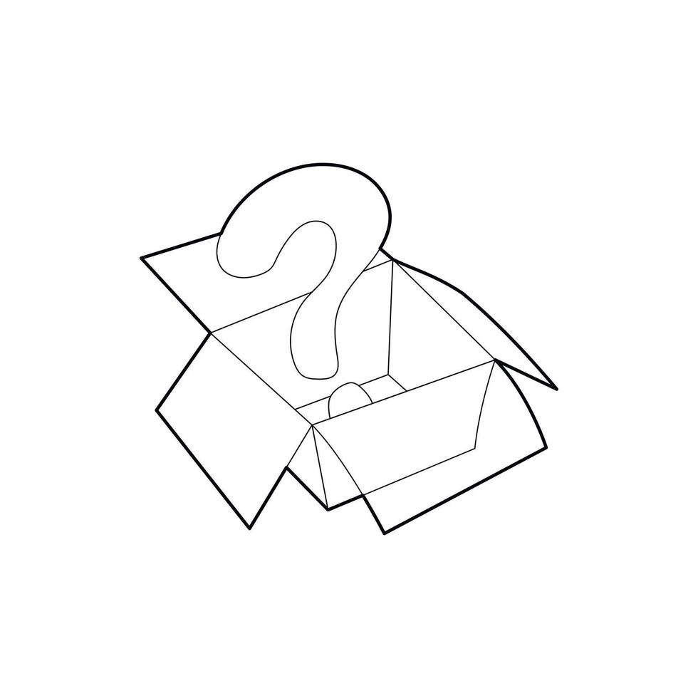 vraag teken binnen Open doos icoon, schets stijl vector