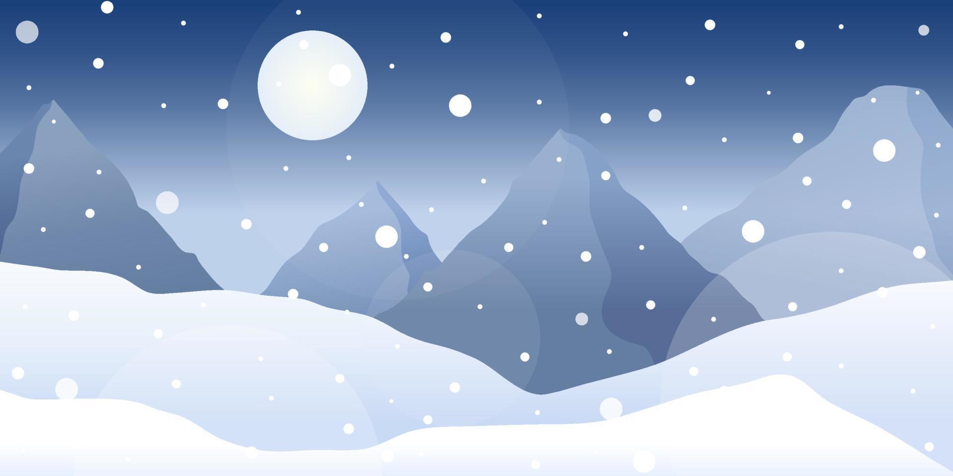 winter nacht landschap met sneeuw en bergen. vector illustratie