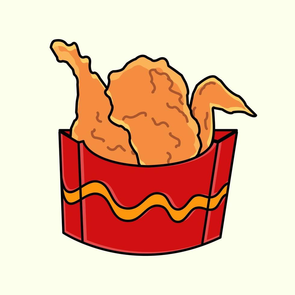 gebakken kip emmer vector illustratie. snel voedsel menu. falt icoon